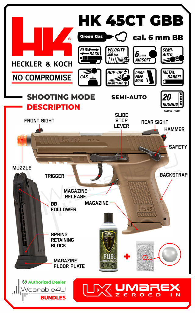 Umarex Elite Force H&K 45CT GBB(VFC) Airsoft Pistol Green Gas BB Air S –  Sports and Gadgets