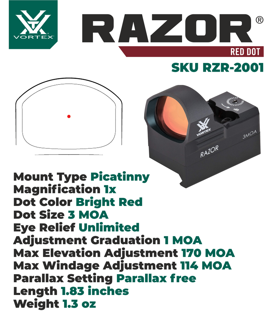 Vortex Optics Razor Red Dot Sight, 3 MOA Dot RZR-2001 with Free