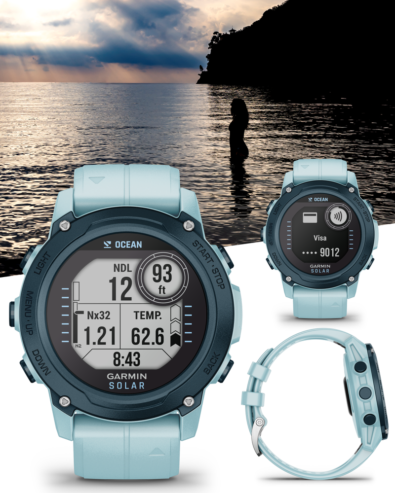 Garmin Descent G1 Solar - Ocean Edition GPS Smartwatch Watch-Style and Dive Computer Azure (010-02604-04)