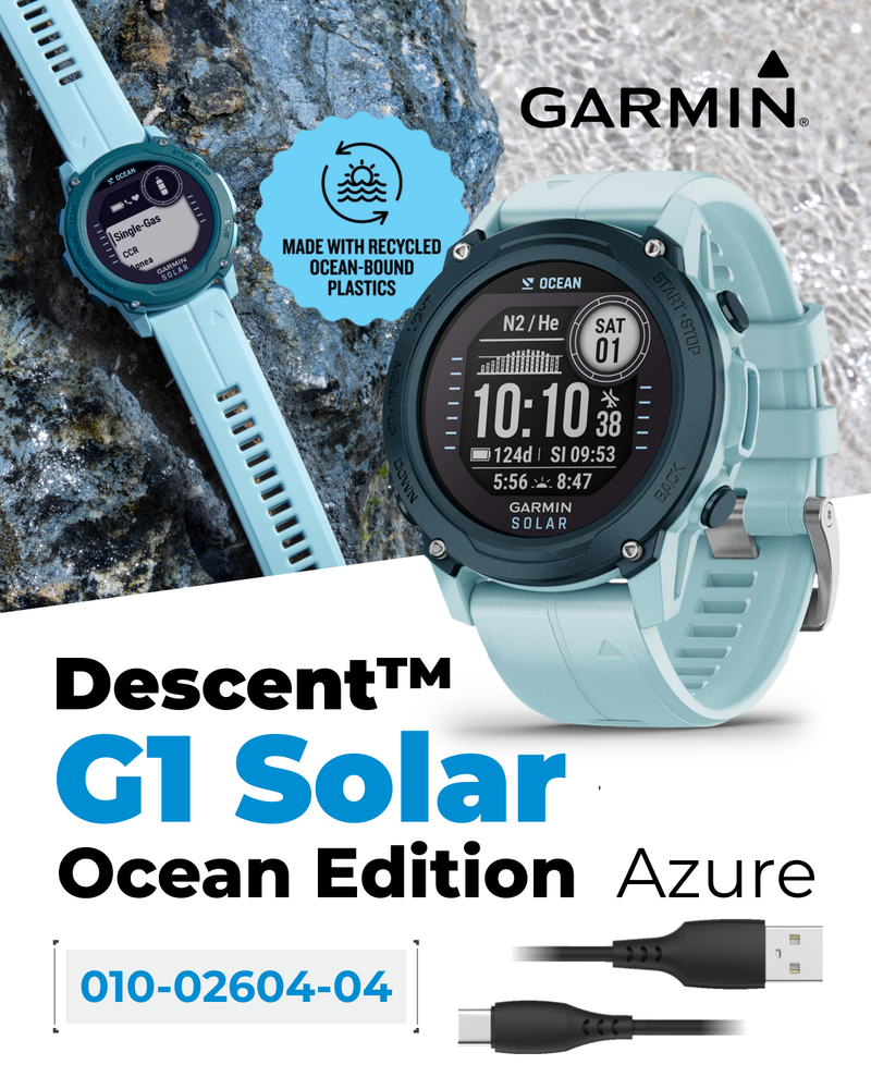 Garmin Descent G1 Solar - Ocean Edition GPS Smartwatch Watch-Style and Dive Computer Azure (010-02604-04)