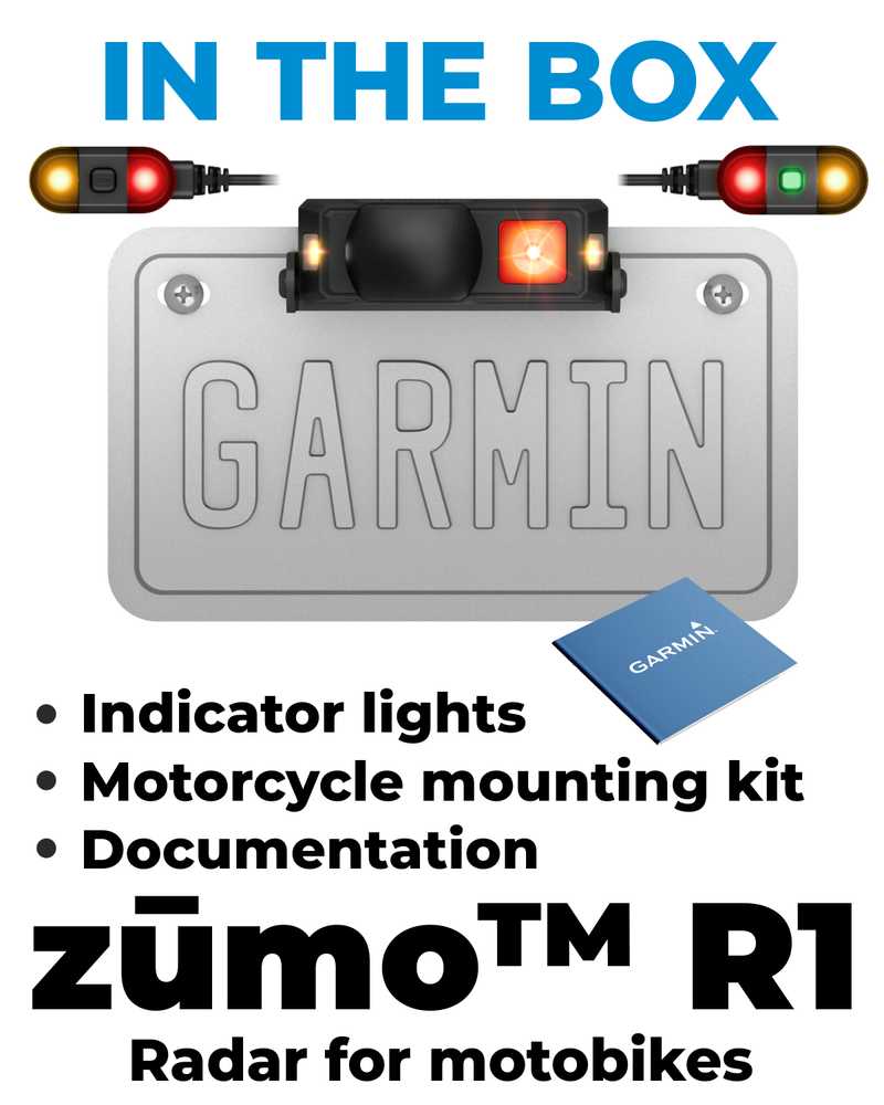 Garmin Zumo R1 Radar, Motorcycle Rearview and Blind Spot Radar with External Lights, Audio Alerts and Heads-up Indicator 010-02902-00