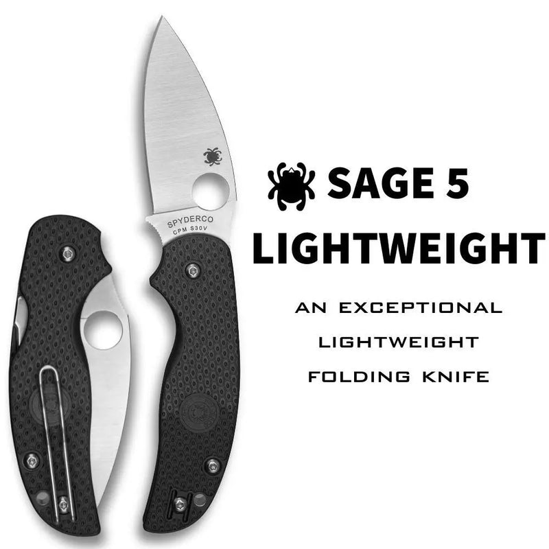 Spyderco Sage 5 Lightweight 3" Plain Edge Pocket Folding Knife (C123PBK)