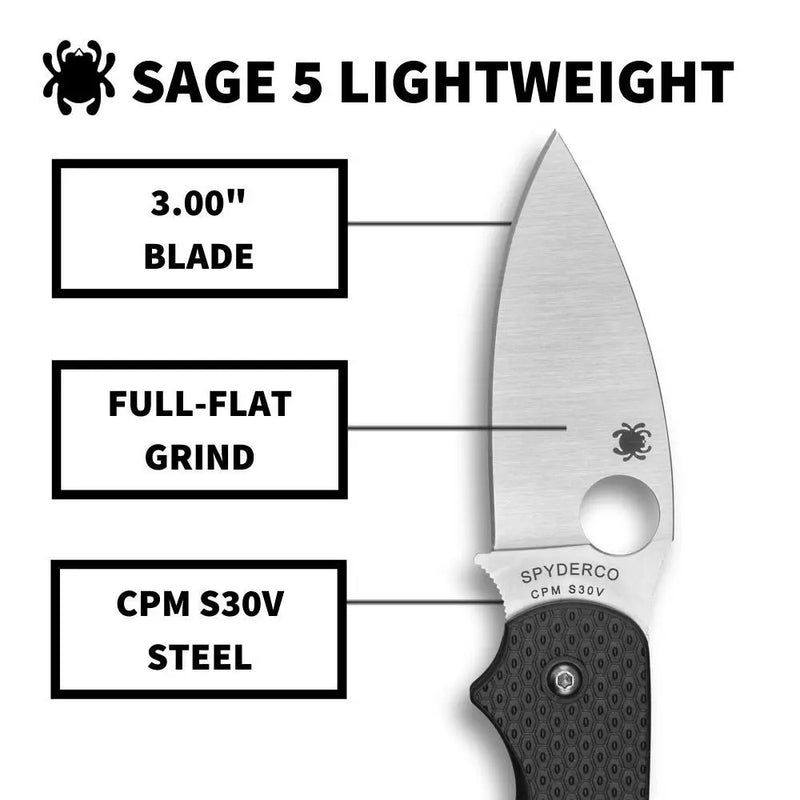 Spyderco Sage 5 Lightweight 3" Plain Edge Pocket Folding Knife (C123PBK)