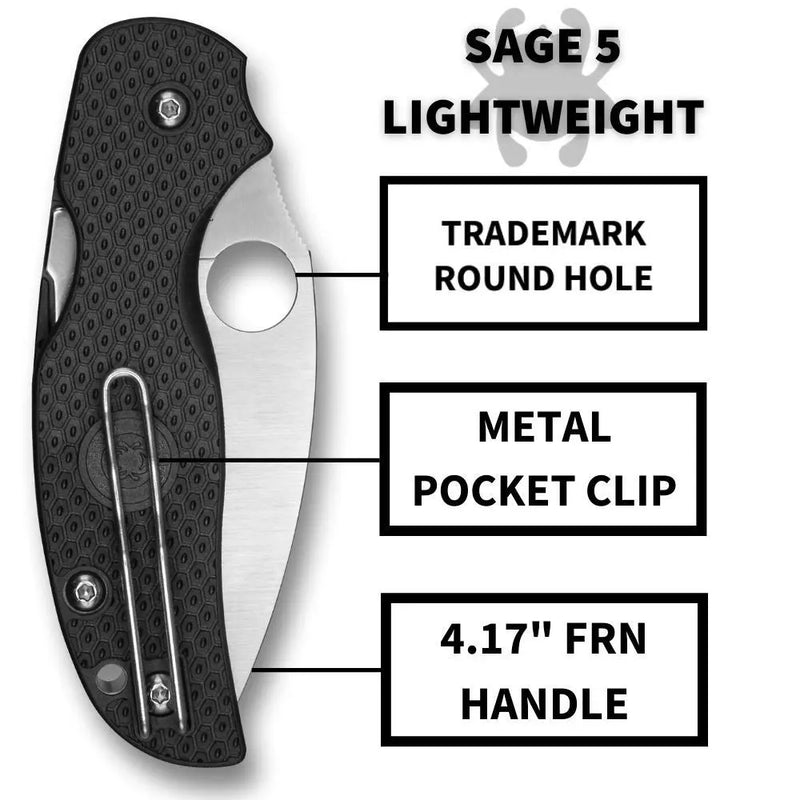 Spyderco Sage 5 Lightweight 3" Plain Edge Pocket Folding Knife (C123PBK)