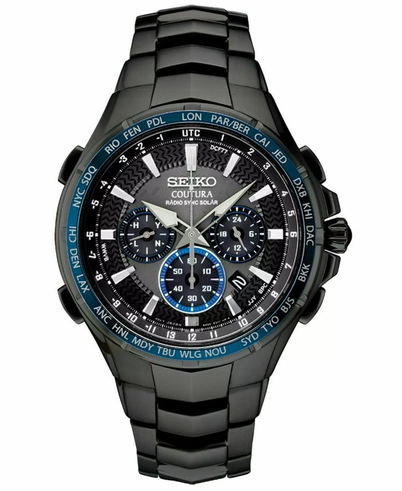 Seiko Coutura Radio Sync Solar Chronograph 44.5 mm Black Dial Men's Watch (SSG021)