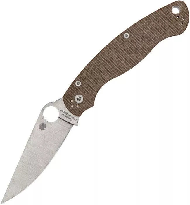 Spyderco Military2 Brown Micarta CPM CRU-WEAR 4" Plain Edge Folding Pocket Knife (C36MPCW2)