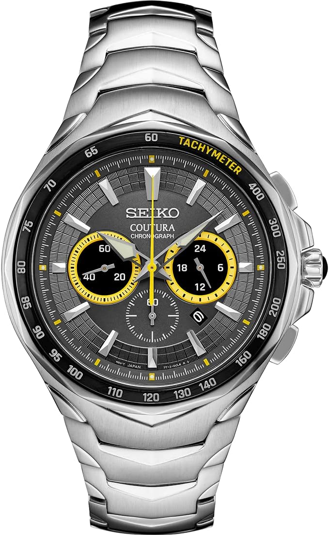 Seiko Coutura Chrono Gray Yellow Dial 45.6 mm Steel Quartz Men's Watch (SRWZ27)