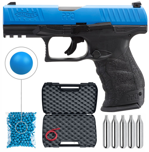 Umarex T4E .43 Cal Walther PPQ Paintball Pistol (2292104) with 5x12 g CO2 Tanks and Pack of 100 .43 cal Paintballs Bundle