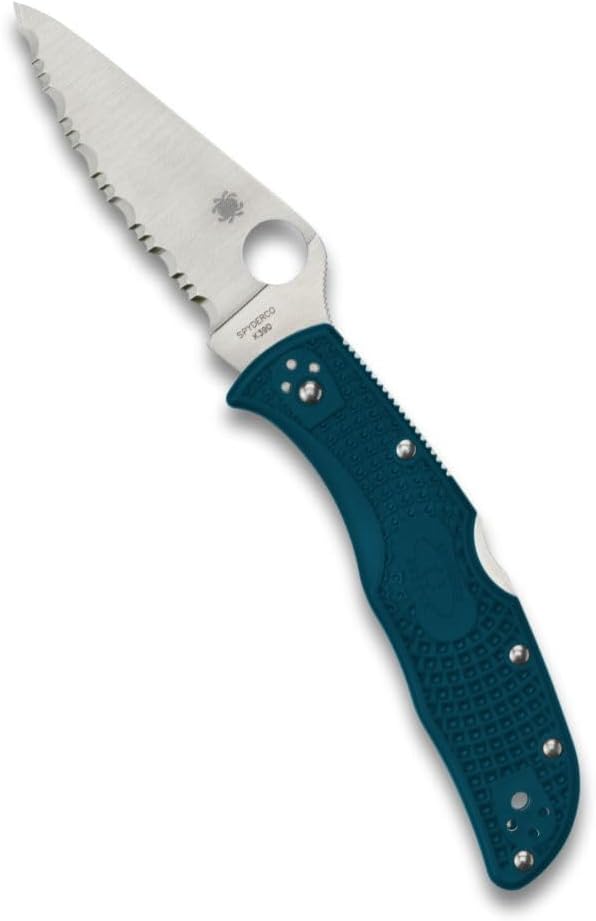 Spyderco Endela FRN K390 Dark Cyan Blue 3.41" Serrated Edge Folding Pocket Knife(C243FSK390)