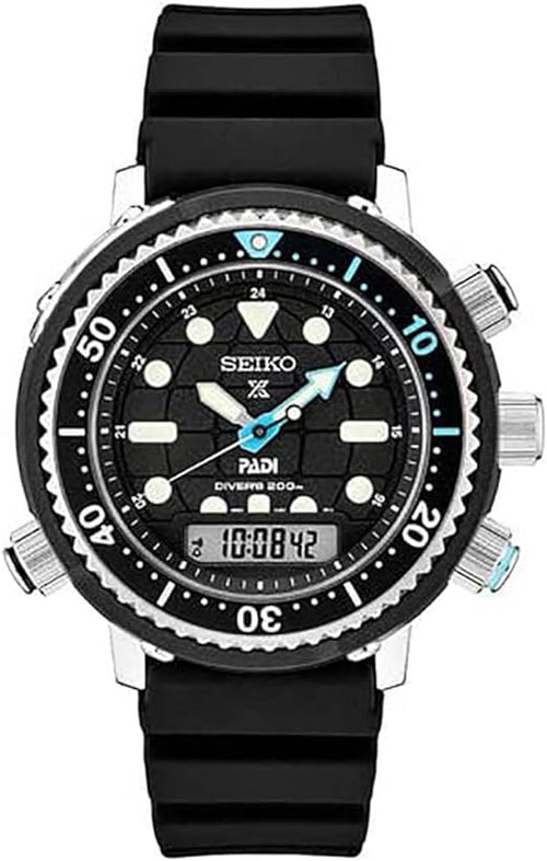 Seiko Prospex PADI Special Edition Solar Analog-Digital Diver's 46.9 mm Black Dial Men's Watch (SNJ035)