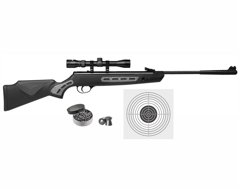 Hatsan 1000S Spring Striker Combo .25 Caliber Break Barrel Air Rifle with Pack of 150ct Pellets and 100x Paper Targets Bundle