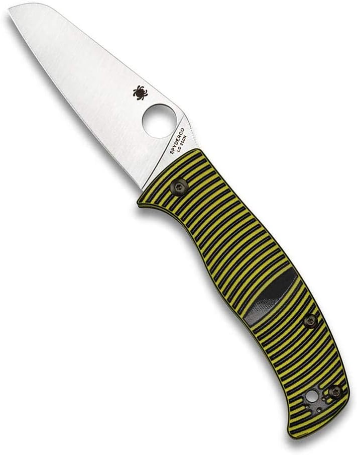 Spyderco Caribbean G-10 Black/Yellow Sheepfoot Plain 3.7" Folding Pocket Knife (C217GPSF)