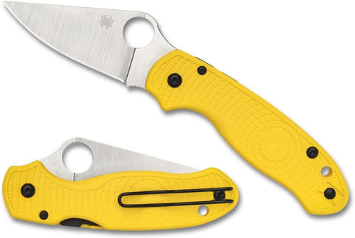 Spyderco Para 3 MagnaCut Salt 2.93" Plain Edge Lightweight Yellow Handle Folding Pocket Knife (C223PYL)