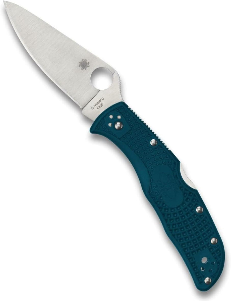 Spyderco Endela FRN K390 Dark Cyan Blue 3.41" Plain Edge Folding Pocket Knife (C243FPK390)