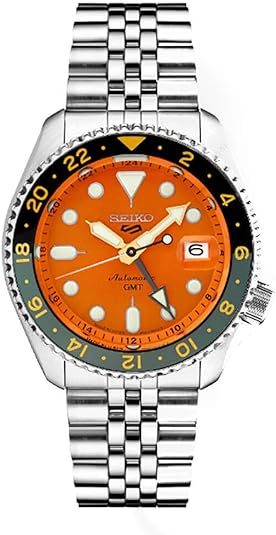 Seiko 5 Sports SKX Sports Style GMT Series Automatic 42.5 mm Orange Dial Men's Watch (SSK005)