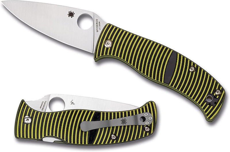 Spyderco Caribbean G-10 Black/Yellow Leaf 3.7" Plain Edge Folding Pocket Knife (C217GP)