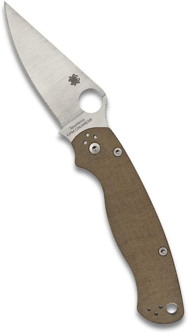 Spyderco Para Military 2 CPM CRU-WEAR Micarta 3.47" Plain Edge Folding Pocket Knife (C81MPCW2)