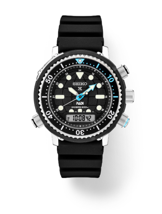 Seiko Prospex PADI Special Edition Solar Analog-Digital Diver's 46.9 mm Black Dial Men's Watch (SNJ035)