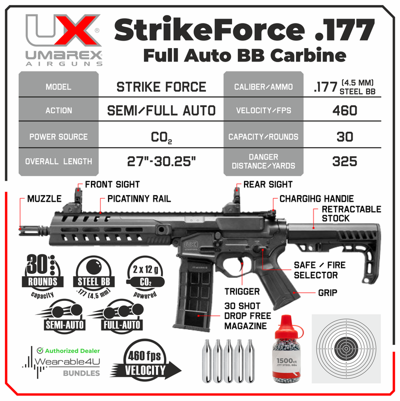 Umarex StrikeForce Full Auto CO2 .177 Cal Air Rifle w/ CO2 Tanks & BBs &Targets