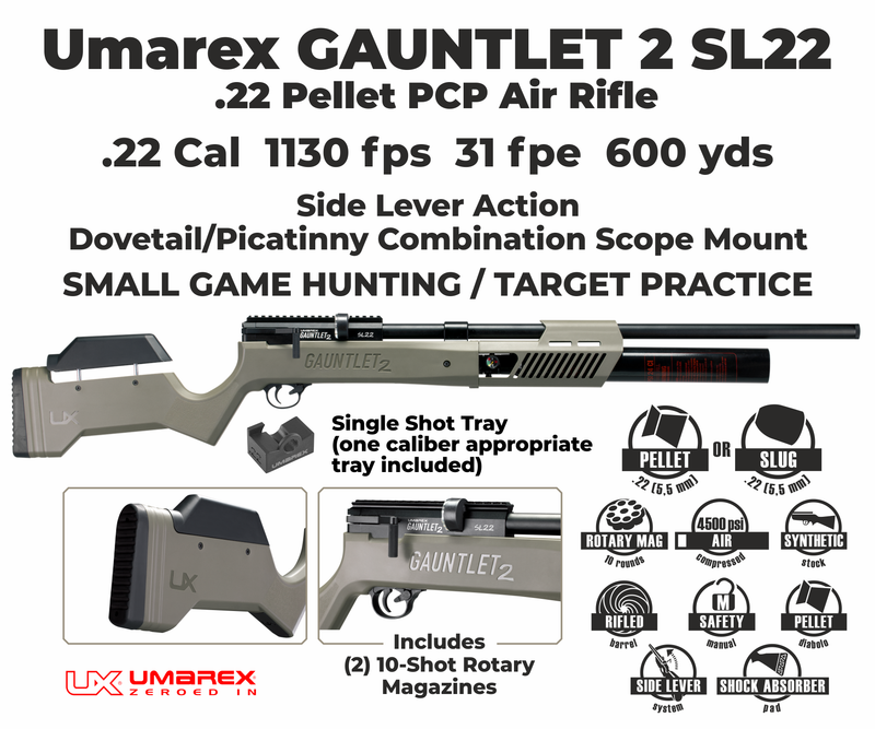 Umarex Gauntlet 2 SL22 .22 Caliber PCP Side Lever Air Rifle (2254832)