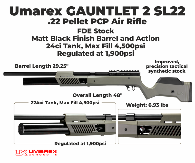 Umarex Gauntlet 2 SL22 .22 Caliber PCP Side Lever Air Rifle (2254832)