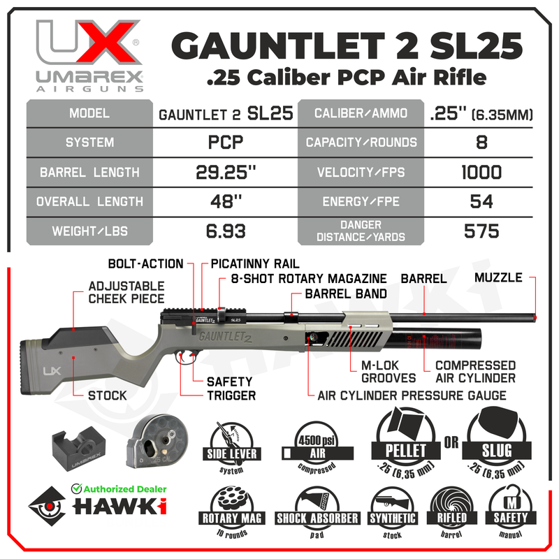 Umarex Gauntlet 2 SL25 .25 Caliber PCP Side Lever Air Rifle (2254833)