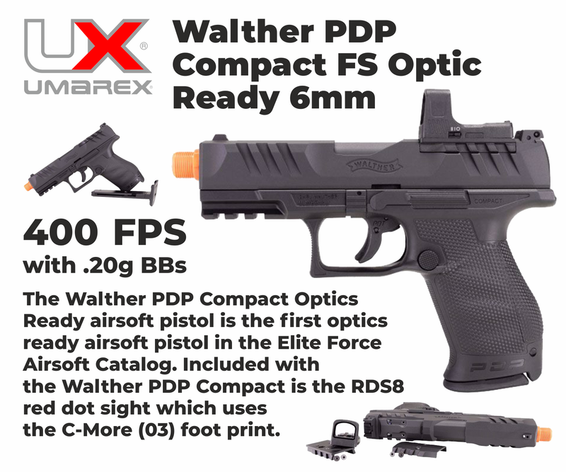 Umarex Walther PDP Compact Optics-Ready 6mm CO2 Airsoft Pistol with RDS8 Red Dot Sight (2272837) with Wearable4U Bundle