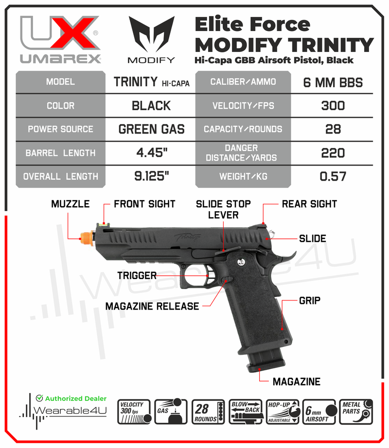 Umarex Elite Force Modify-Tech Trinity Hi-Capa Green Gas 6mm Full-Blowback Airsoft Pistol (2279605)