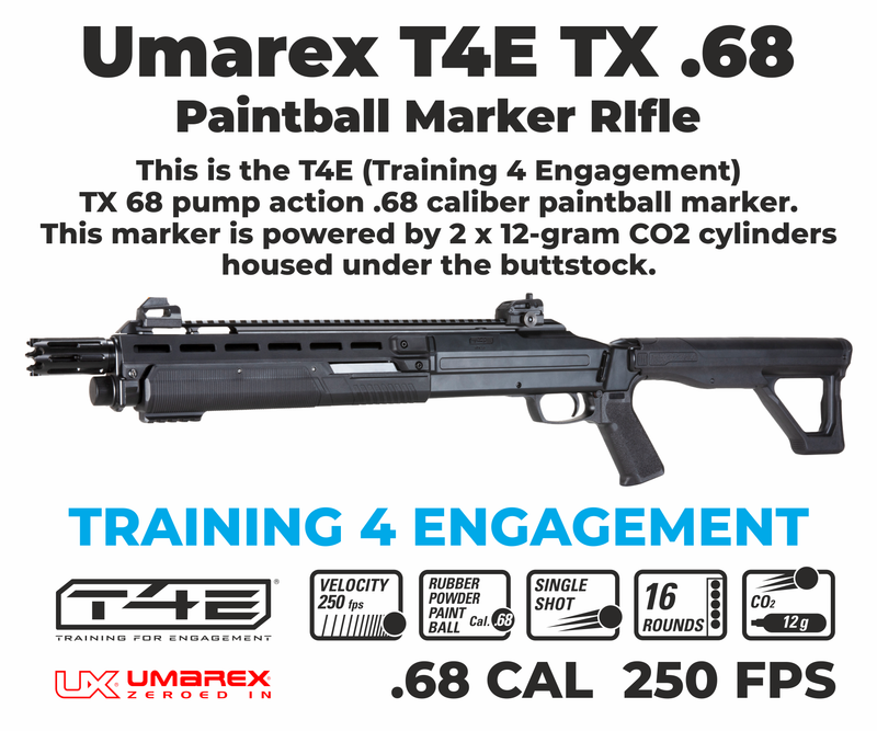 Umarex T4E TX CO2 .68 Cal Paintball Marker, 8.7 Joules, Black, Gen 2, 2024 (2292141)