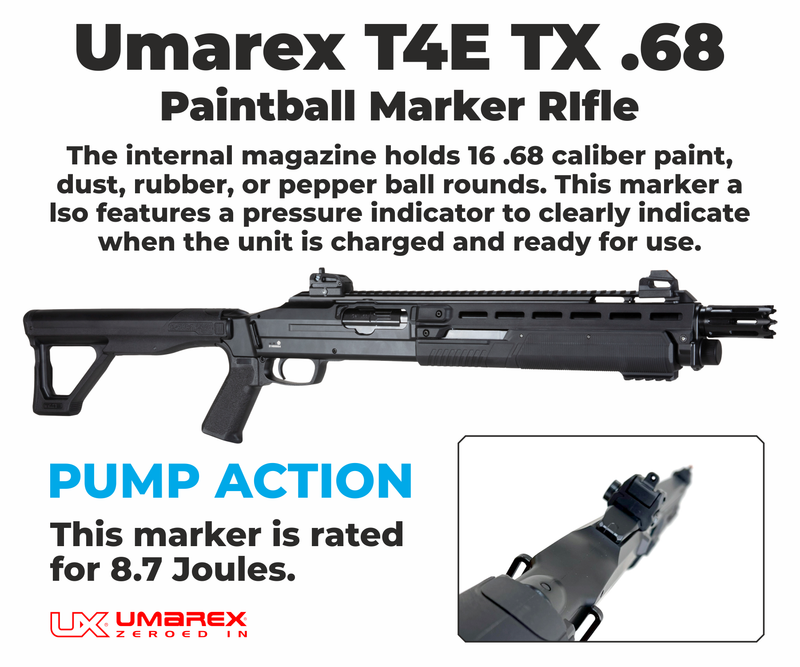 Umarex T4E TX CO2 .68 Cal Paintball Marker, 8.7 Joules, Black, Gen 2, 2024 (2292141)