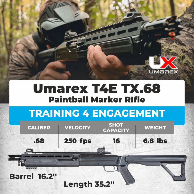 Umarex T4E TX CO2 .68 Cal Paintball Marker, 8.7 Joules, Black, Gen 2, 2024 (2292141)