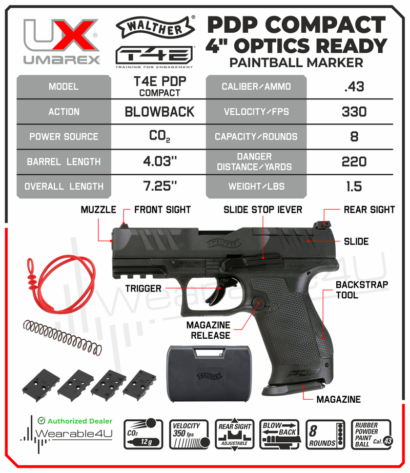 Umarex T4E Walther PDP Compact Optics Ready CO2 .43 Cal Paintball Marker (2292191)