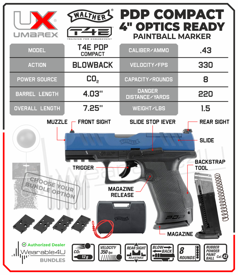 Umarex T4E Walther PDP Compact Optics Ready CO2 .43 Cal Paintball Marker (2292192)