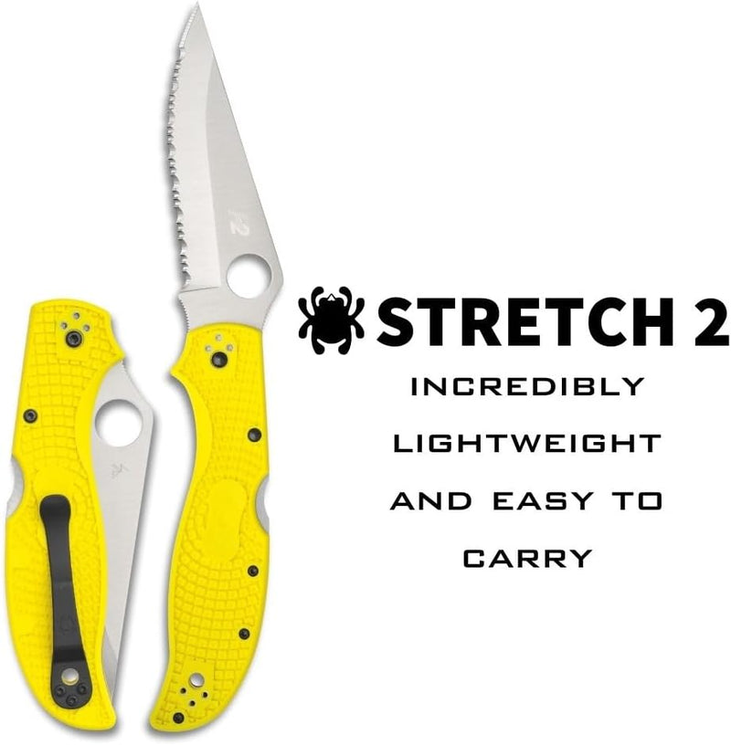 Spyderco Stretch 2 XL Lightweight Salt 3.99" Serrated Edge Folding Pocket Knife (C258SYL)