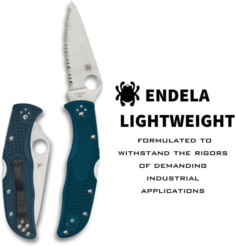 Spyderco Endela FRN K390 Dark Cyan Blue 3.41" Serrated Edge Folding Pocket Knife(C243FSK390)