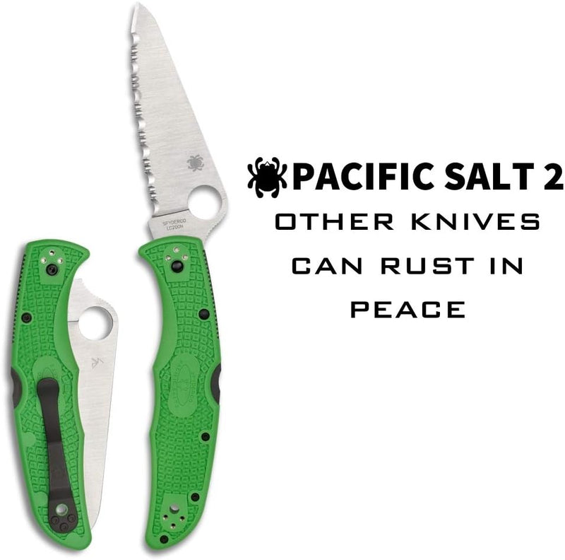 Spyderco Pacific Salt 2 FRN Green 3.78" Serrated Edge Folding Pocket Knife (C91FSGR2)