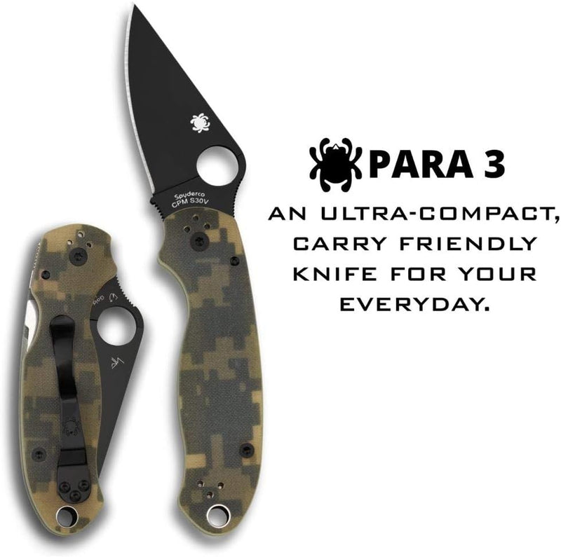 Spyderco Para 3 G-10 Digital Camo Black Blade 2.93" Plain Edge Folding Pocket Knife (C223GPCMOBK)