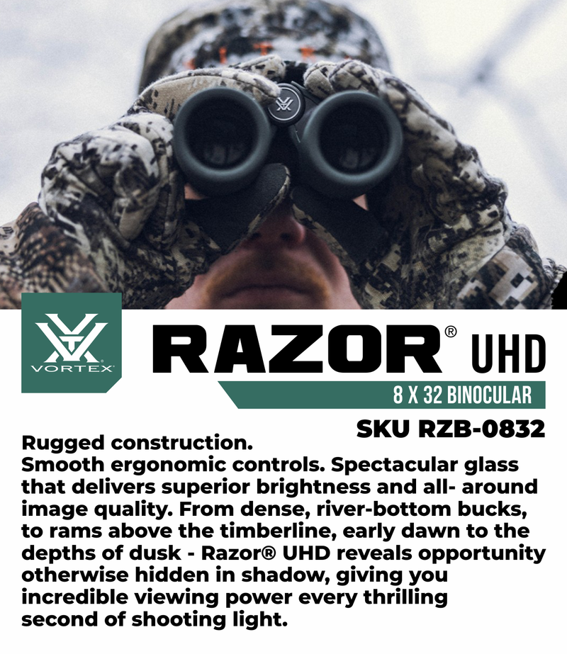 Vortex Optics Razor UHD 8x32 Binoculars & GlassPak Pro Binocular Harness (RZB-0832)