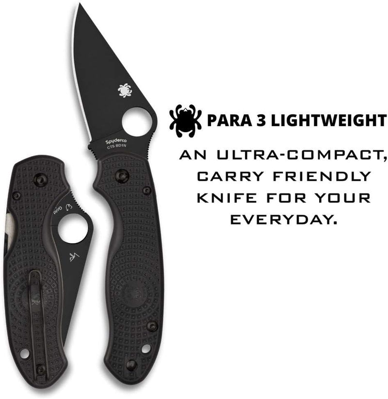 Spyderco Para 3 Lightweigh Black Blade 2.93" Plain Edge Folding Pocket Knife (C223PBBK)