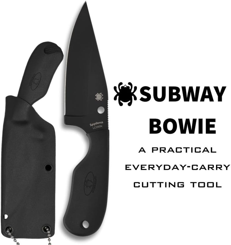 Spyderco Subway Bowie Plain Edge 2.8" Black Fixed Blade Pocket Knife (FB48PBBK)