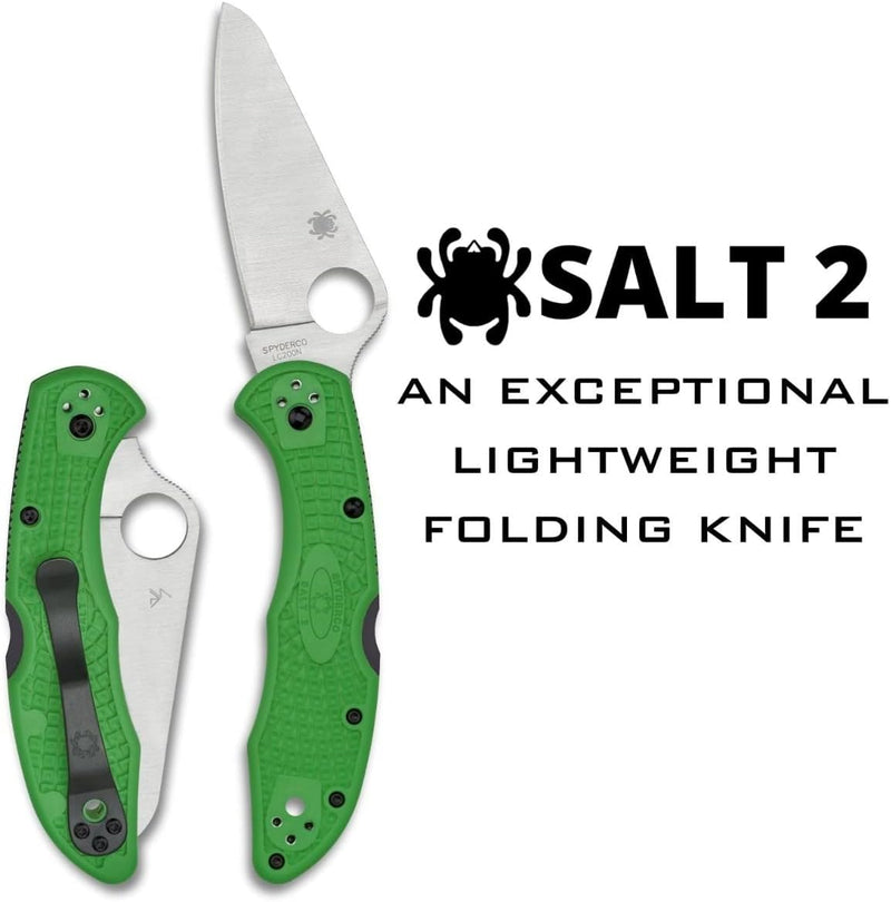 Spyderco Salt 2 Green 3" Plain Edge Folding Pocket Knife (C88FPGR2)