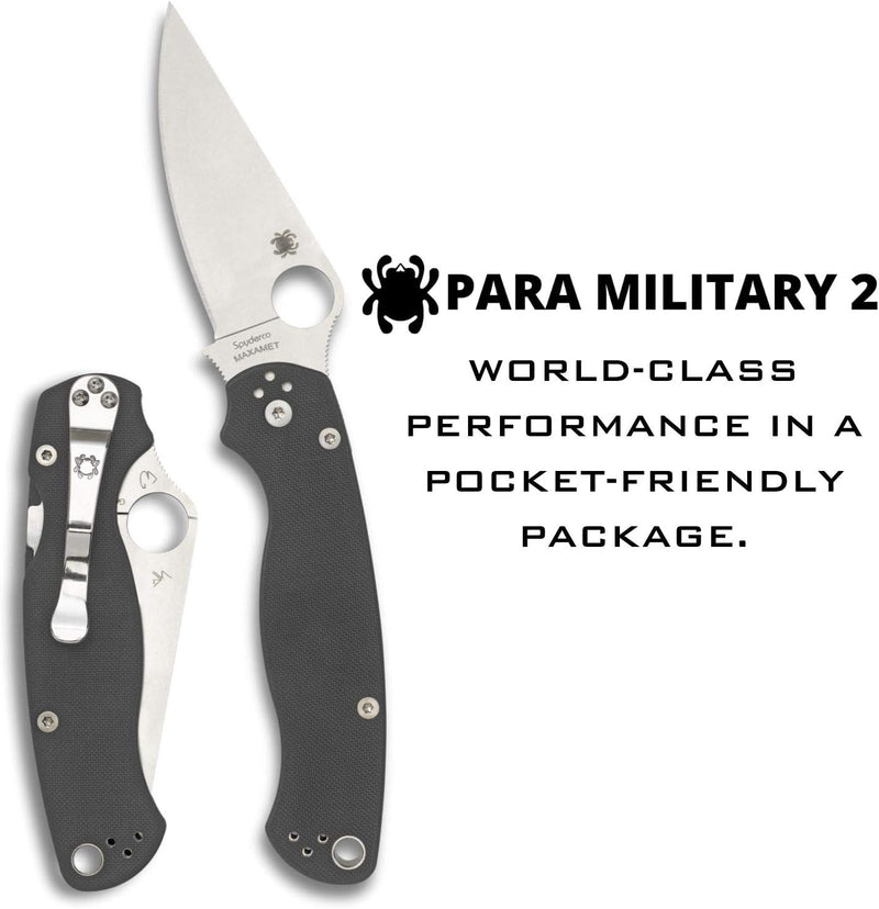 Spyderco ParaMilitary 2 G-10 3.45" Dark Gray Maxamet Plain Edge Folding Pocket Knife (C81GPDGY2)