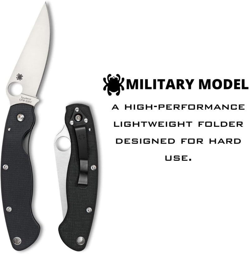 Spyderco MilitaryModel 4" Plain Edge Black G-10 Left Hand Folding Pocket Knife (C36GPLE)