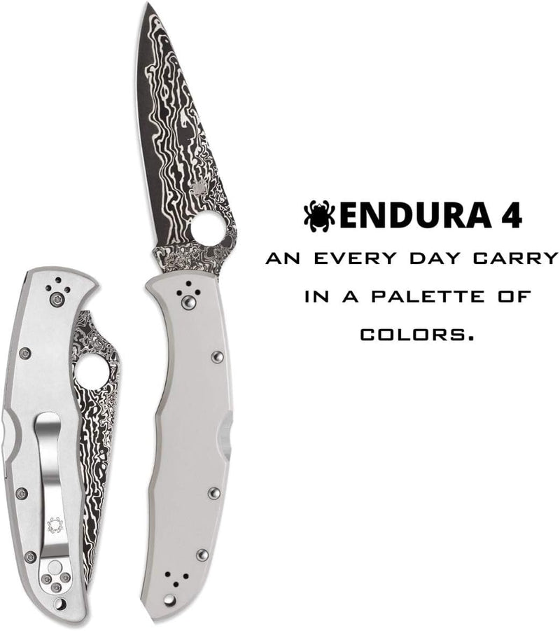 Spyderco Endura 4 Titanium Damascus 3.83" Plain Edge Folding Pocket Knife (C10TIPD)