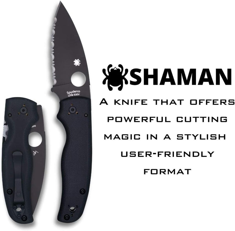 Spyderco Shaman G-10 Black 3.58" Plain Edge Folding Pocket Knife (C229GSBK)