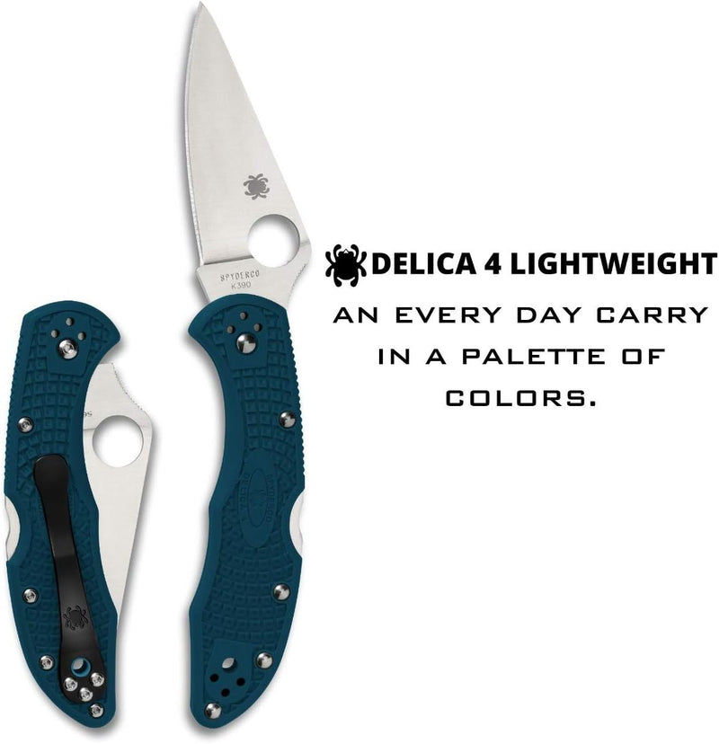 Spyderco Delica 4 Plain Edge 2.89" Dark Cyan Blue Folding Pocket Knife (C11FPK390)