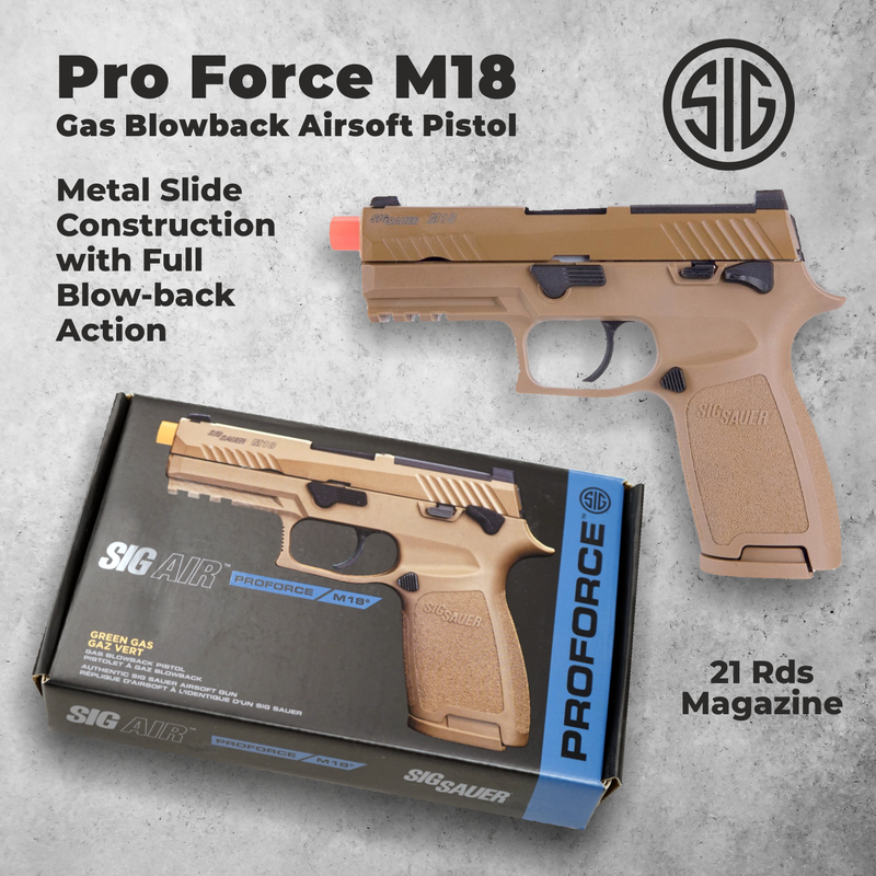 Sig Sauer ProForce M18 Green Gas 6mm Blowback Airsoft Pistol, Coyote Tan (AIR-PF-M18GG)