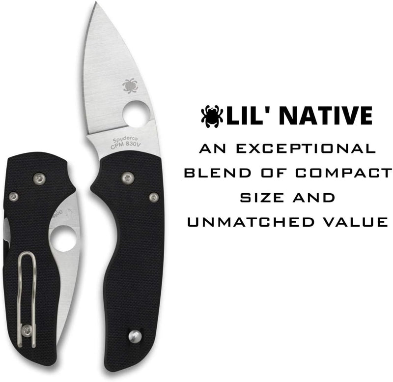 Spyderco Lil' Native G-10 Black 2.42" Plain Edge Folding Pocket Knife (C230GP)