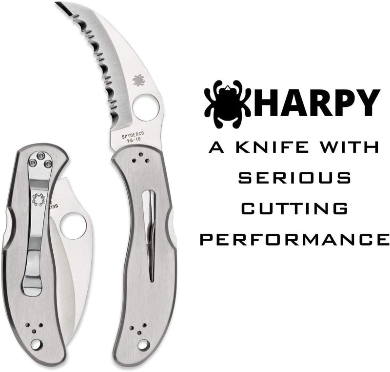 Spyderco Harpy Clipit Stainless 2.75" Serrated Edge Folding Pocket Knife (C08S)