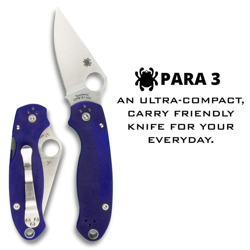 Spyderco Para 3 G-10 Dark Blue CPM S110V 2.93" Plain Edge Folding Pocket Knife (C223GPDBL)